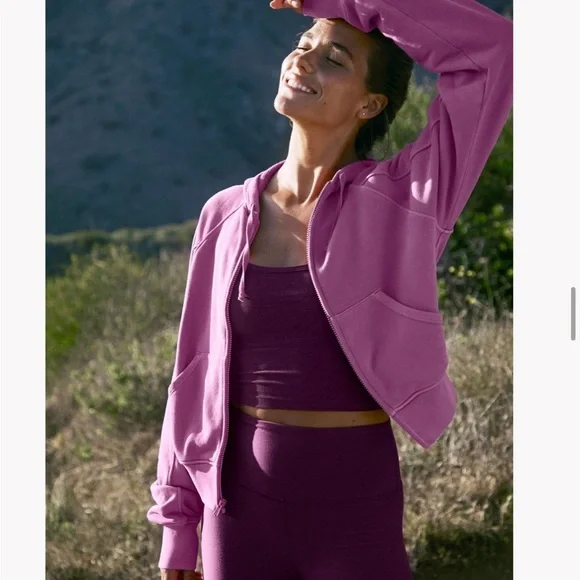 Beyond Yoga Women's Medium Cali Zip Up Hoodie Hooded Sweatshirt Purple Pink NWT - Picture 7 of 8